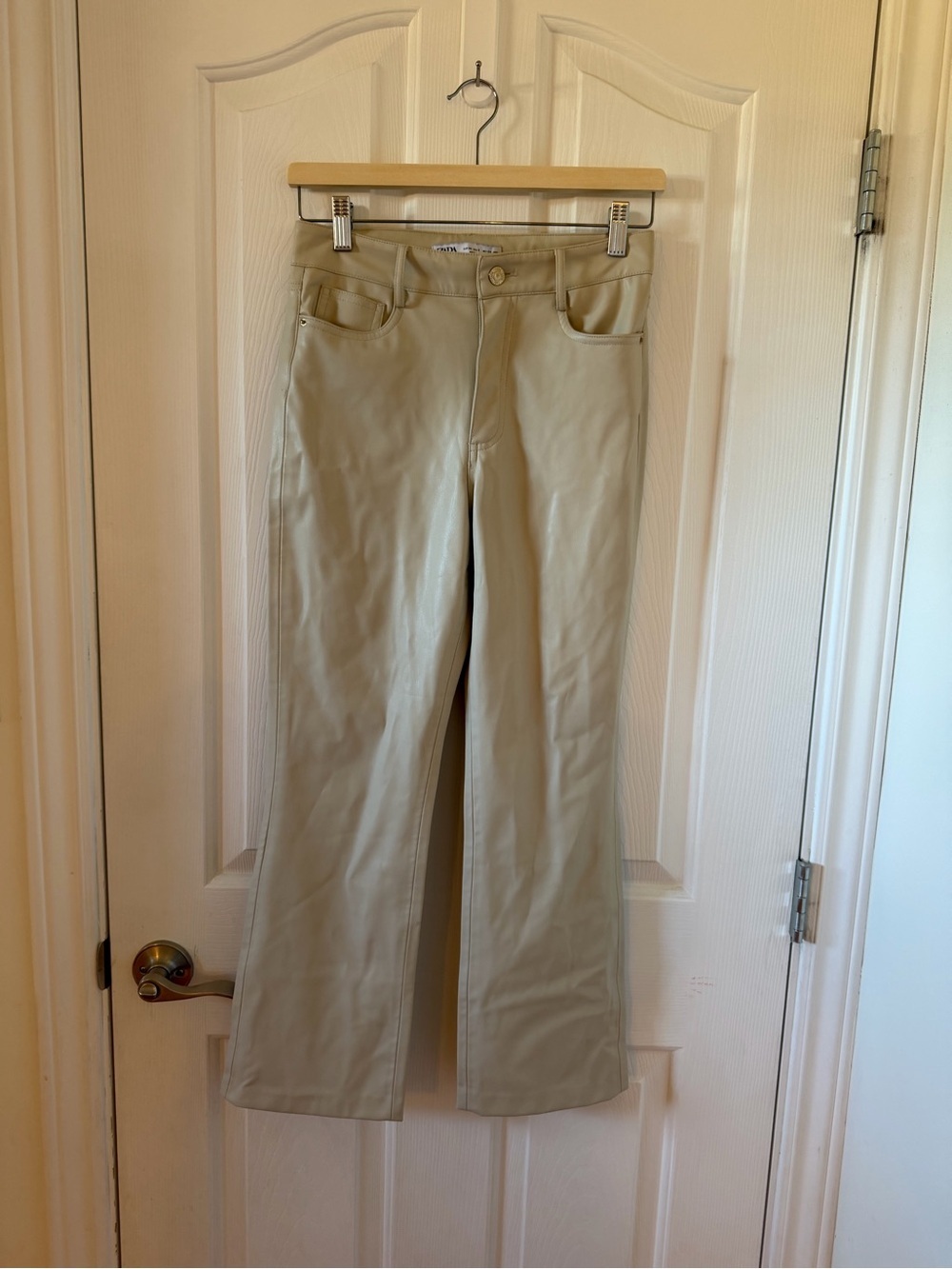 Zara Cream Faux Leather Straight Leg Pants Size 2